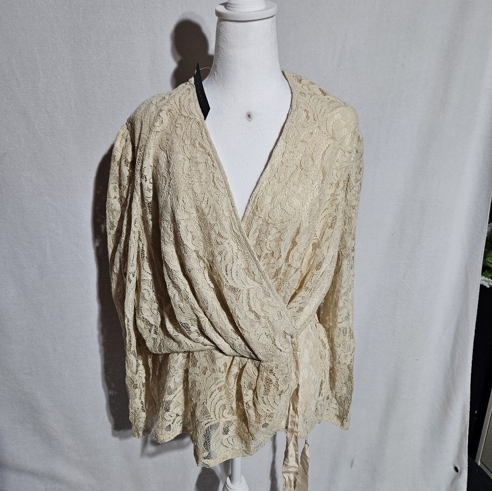 Elegant Cream Lace Wrap Top Adiva 2X